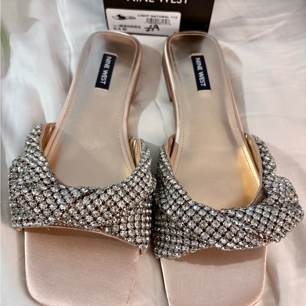Nine West Silver and Cream Embellished Sandals